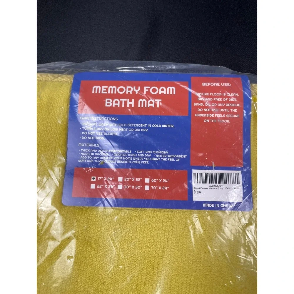 Cloud Fairway Memory Foam Bath Mat Yellow 17x24 Non-Slip Absorbent Rug NEW
